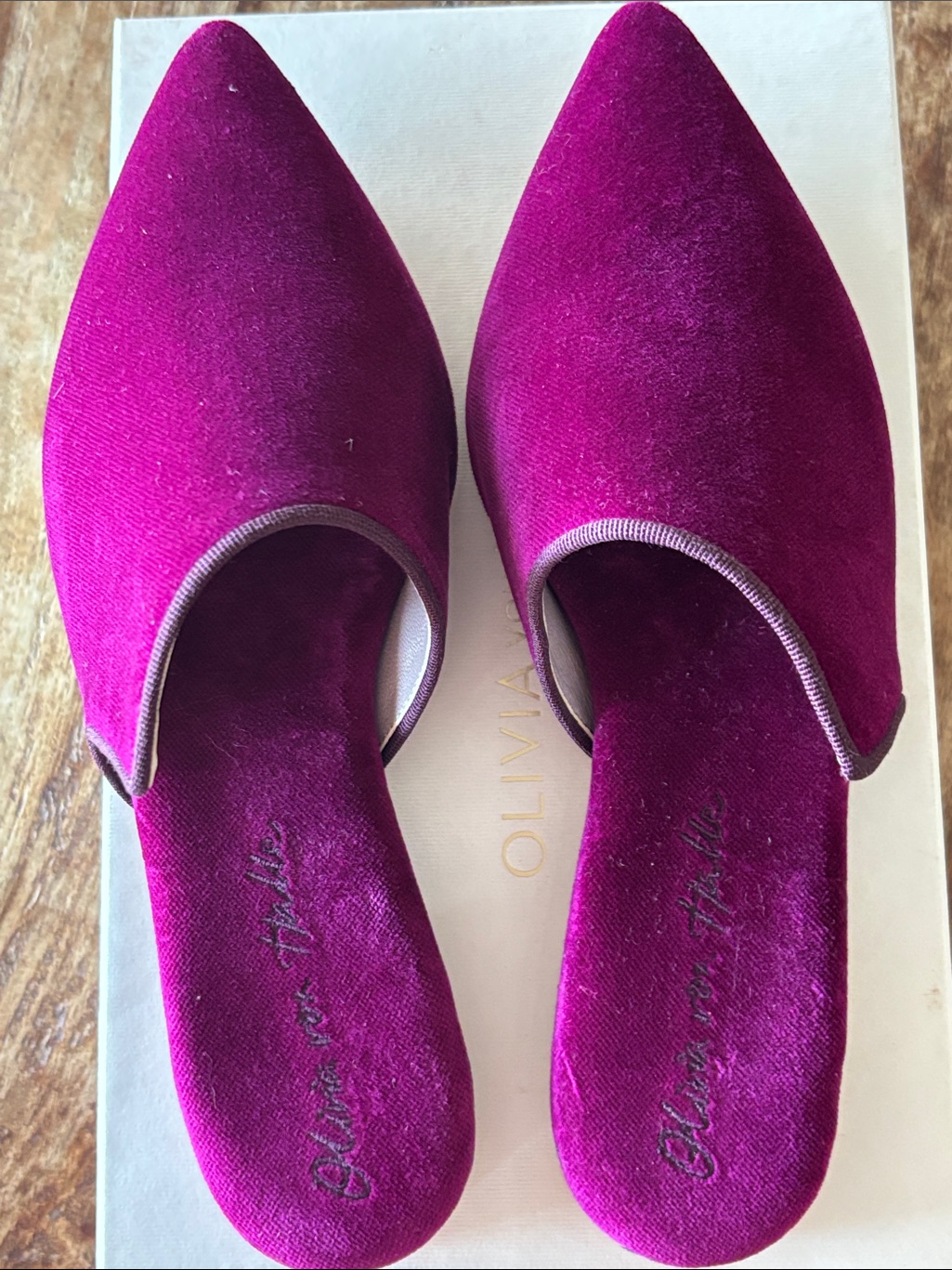 Olivia Von Halle Contessa Pasha Pink Slippers In Velvet Size 38 — image 2 of 8